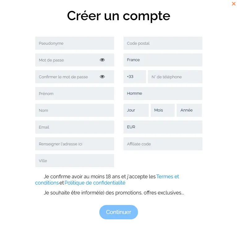 Processus d'inscription RockStar Casino